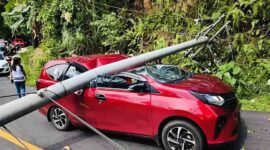 Tiang Listrik Timpa Mobil Kabid Linmas Satpol PP Minut